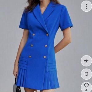 MOTF Cobalt Blue Double-Breasted Pleated Mini Dress